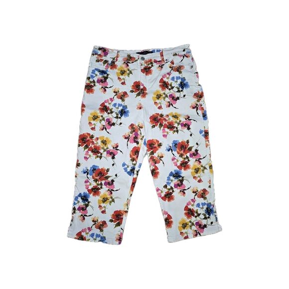 Gloria Vanderbilt Amanda Capri Jeans Women’s 12 White Multi-Color Floral - Picture 1 of 9